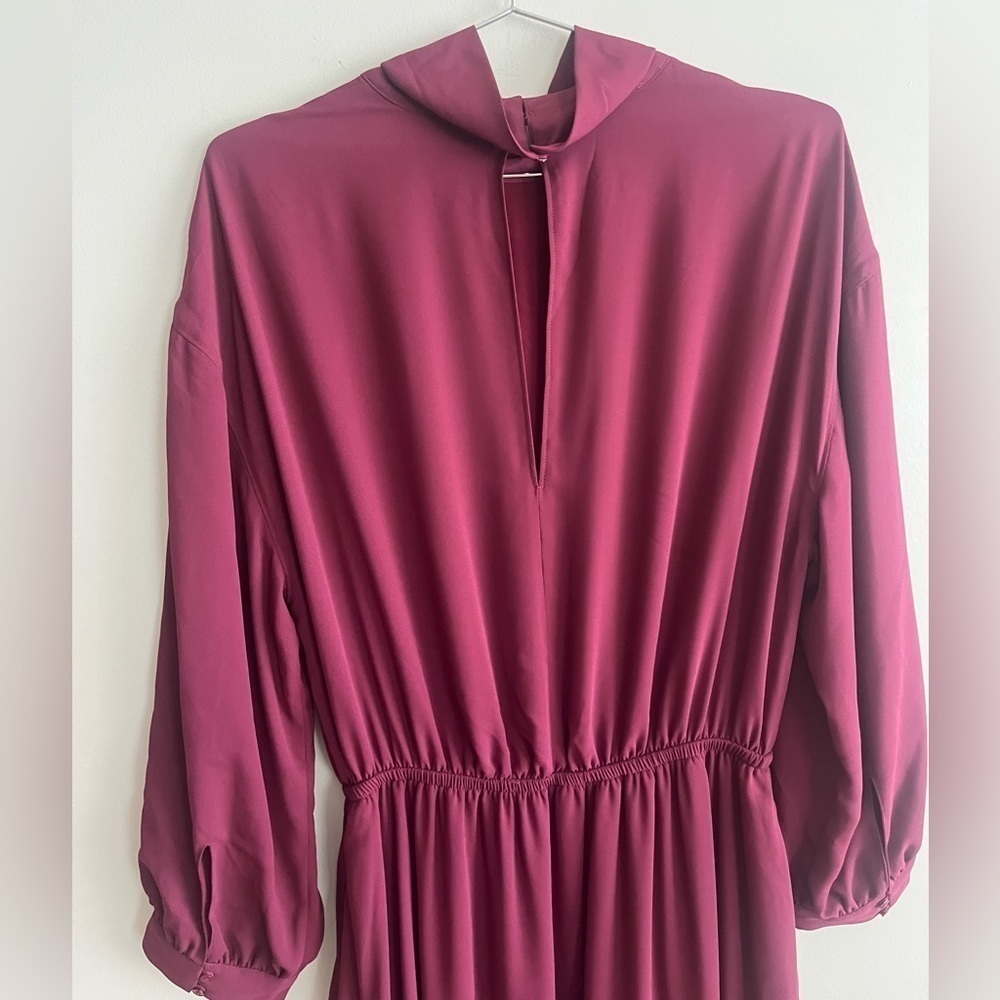 Aritzia Babaton Luke Dress Burgundy Midi Mock Neck 3/4 Sleeve A Line - Picture 6 of 12
